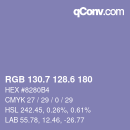 カラーコード: RGB 130.7 128.6 180 | qconv.com