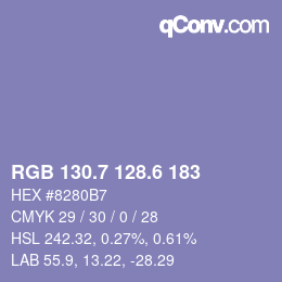 カラーコード: RGB 130.7 128.6 183 | qconv.com