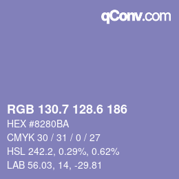 カラーコード: RGB 130.7 128.6 186 | qconv.com