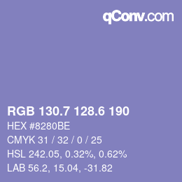カラーコード: RGB 130.7 128.6 190 | qconv.com