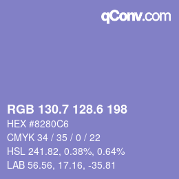カラーコード: RGB 130.7 128.6 198 | qconv.com