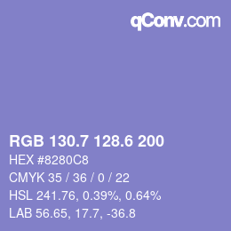 カラーコード: RGB 130.7 128.6 200 | qconv.com