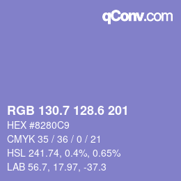 カラーコード: RGB 130.7 128.6 201 | qconv.com