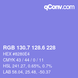 カラーコード: RGB 130.7 128.6 228 | qconv.com