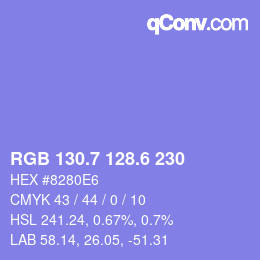 カラーコード: RGB 130.7 128.6 230 | qconv.com