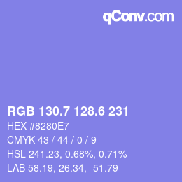 カラーコード: RGB 130.7 128.6 231 | qconv.com