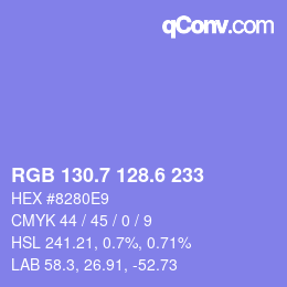 カラーコード: RGB 130.7 128.6 233 | qconv.com