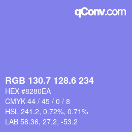 カラーコード: RGB 130.7 128.6 234 | qconv.com