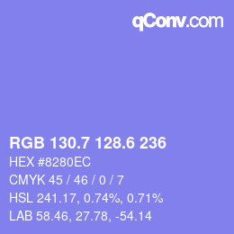 カラーコード: RGB 130.7 128.6 236 | qconv.com