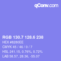 カラーコード: RGB 130.7 128.6 238 | qconv.com