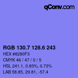 カラーコード: RGB 130.7 128.6 243 | qconv.com