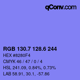 カラーコード: RGB 130.7 128.6 244 | qconv.com
