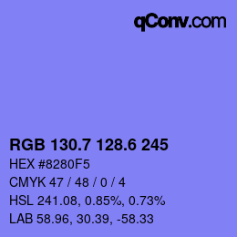 カラーコード: RGB 130.7 128.6 245 | qconv.com