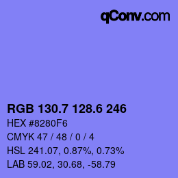 カラーコード: RGB 130.7 128.6 246 | qconv.com