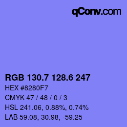 カラーコード: RGB 130.7 128.6 247 | qconv.com