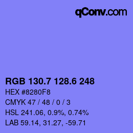 カラーコード: RGB 130.7 128.6 248 | qconv.com