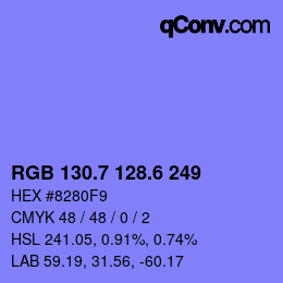 カラーコード: RGB 130.7 128.6 249 | qconv.com