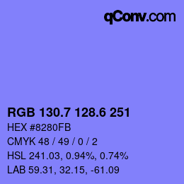 カラーコード: RGB 130.7 128.6 251 | qconv.com