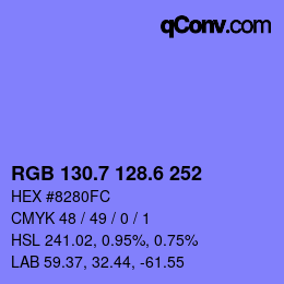 カラーコード: RGB 130.7 128.6 252 | qconv.com