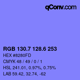 カラーコード: RGB 130.7 128.6 253 | qconv.com