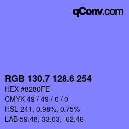 カラーコード: RGB 130.7 128.6 254 | qconv.com
