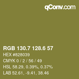 カラーコード: RGB 130.7 128.6 57 | qconv.com