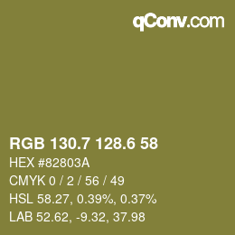 カラーコード: RGB 130.7 128.6 58 | qconv.com