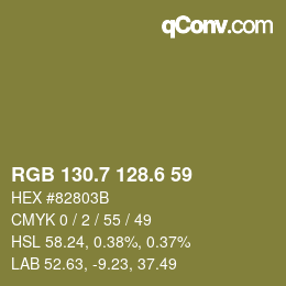 カラーコード: RGB 130.7 128.6 59 | qconv.com