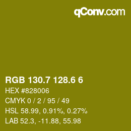 カラーコード: RGB 130.7 128.6 6 | qconv.com