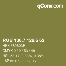 カラーコード: RGB 130.7 128.6 62 | qconv.com