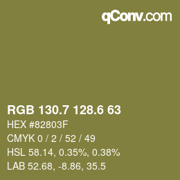 カラーコード: RGB 130.7 128.6 63 | qconv.com