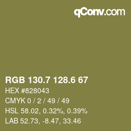 カラーコード: RGB 130.7 128.6 67 | qconv.com
