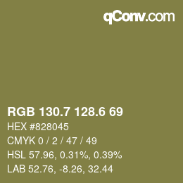 カラーコード: RGB 130.7 128.6 69 | qconv.com