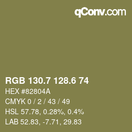 カラーコード: RGB 130.7 128.6 74 | qconv.com