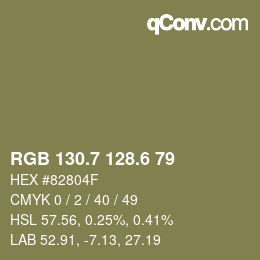 カラーコード: RGB 130.7 128.6 79 | qconv.com