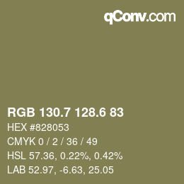 カラーコード: RGB 130.7 128.6 83 | qconv.com