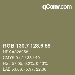 カラーコード: RGB 130.7 128.6 88 | qconv.com
