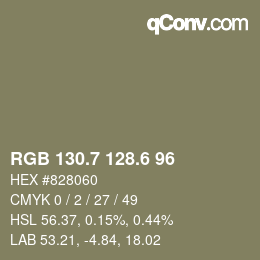 カラーコード: RGB 130.7 128.6 96 | qconv.com