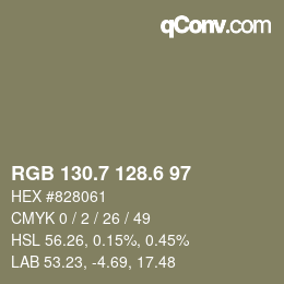 カラーコード: RGB 130.7 128.6 97 | qconv.com