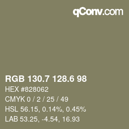 カラーコード: RGB 130.7 128.6 98 | qconv.com
