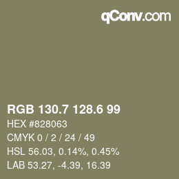 カラーコード: RGB 130.7 128.6 99 | qconv.com
