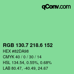 カラーコード: RGB 130.7 218.6 152 | qconv.com
