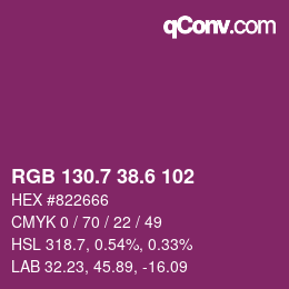 カラーコード: RGB 130.7 38.6 102 | qconv.com
