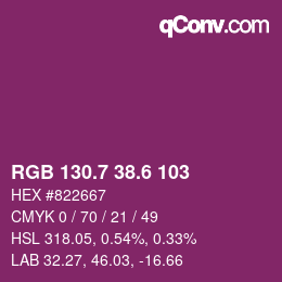 カラーコード: RGB 130.7 38.6 103 | qconv.com