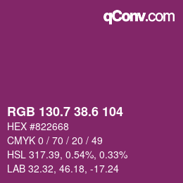 カラーコード: RGB 130.7 38.6 104 | qconv.com