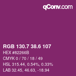 カラーコード: RGB 130.7 38.6 107 | qconv.com
