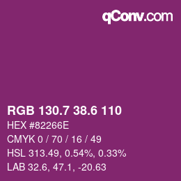 カラーコード: RGB 130.7 38.6 110 | qconv.com