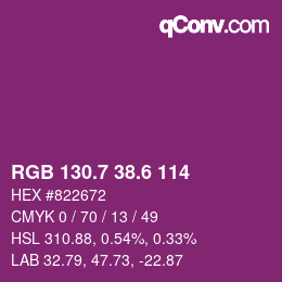 カラーコード: RGB 130.7 38.6 114 | qconv.com