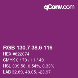 カラーコード: RGB 130.7 38.6 116 | qconv.com