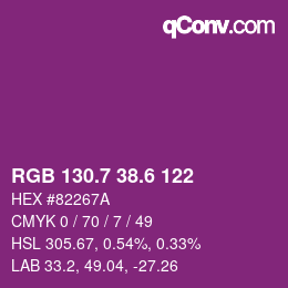 カラーコード: RGB 130.7 38.6 122 | qconv.com